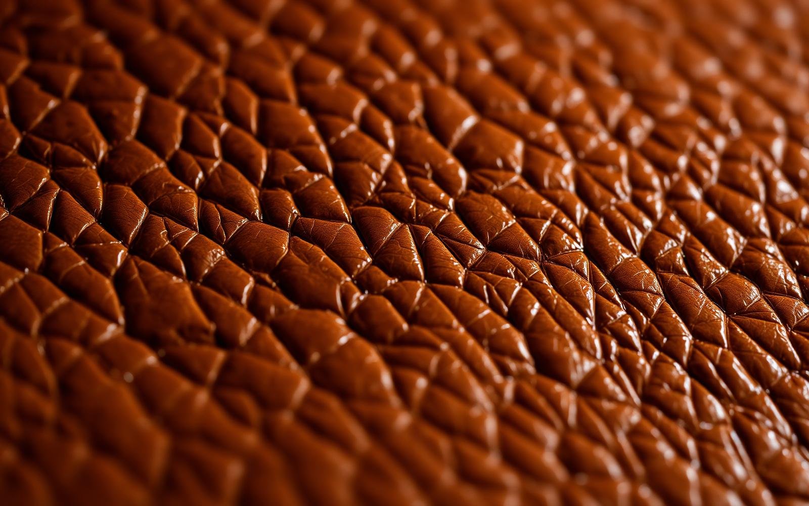 Macro detail of full-grain cognac leather